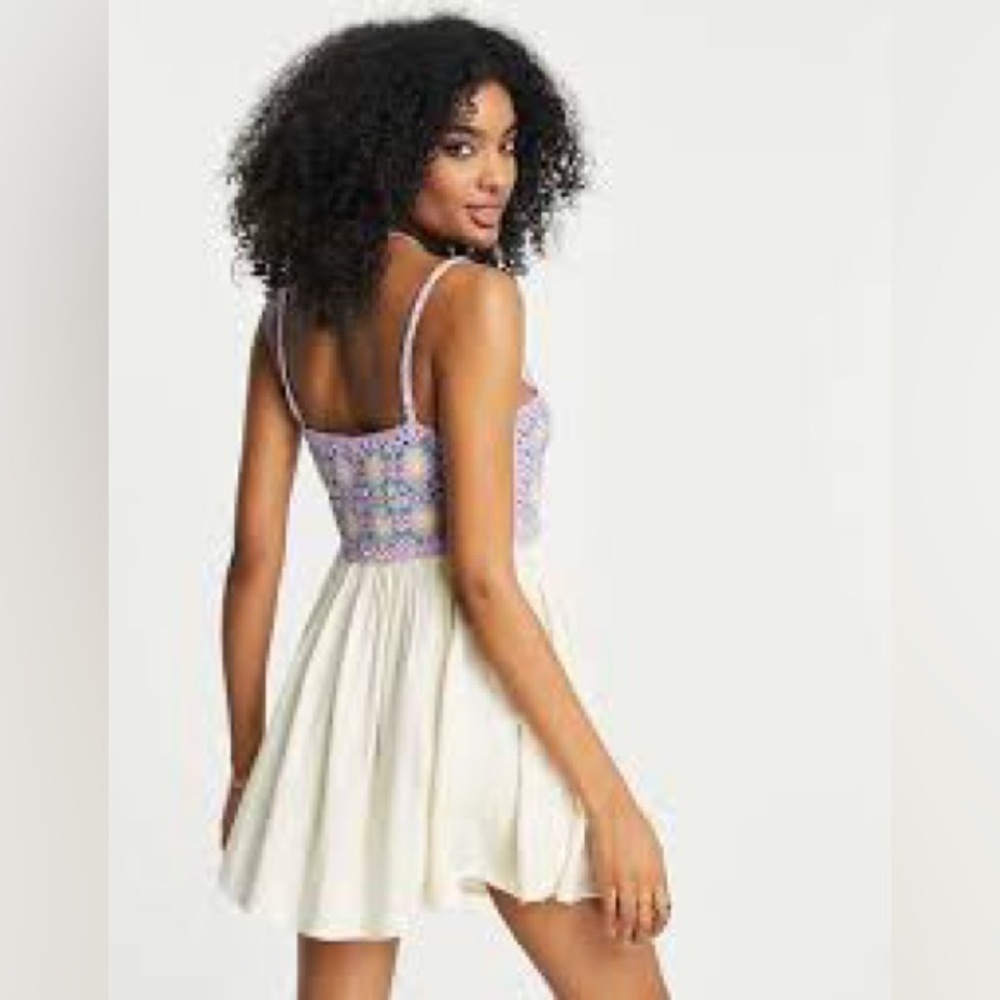 ASOS DESIGN | Crochet Granny Square Babydoll Dress | Cream/Yellow/Purple | 4 - Picture 2 of 14